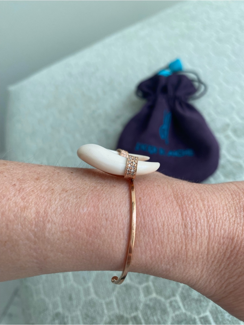 Jacquie Aiche Bone Horn Rose Gold and Diamond Cuff - Picture 8 of 12